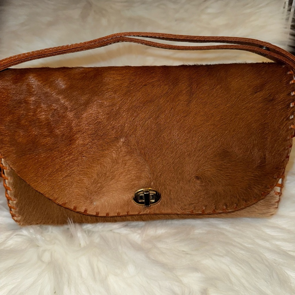 Reversible Calf Hair & Tooled Leather Vintage Bag